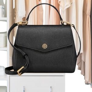 Tory Burch Black/Navy Leather Robinson Top Handle Crossbody bag